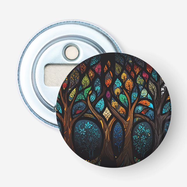 Tree of Life Mosaic Coloured leaves Stained Glass  Bottle Opener (Front)
