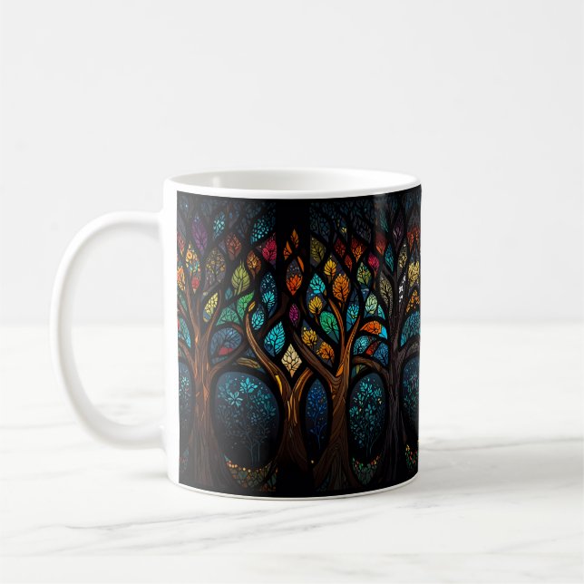 Tree of Life Mosaic Coloured leaves Stained Glass  Coffee Mug (Left)
