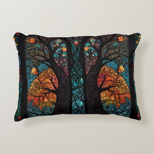 Tree of life mosaic stained glass effect accent pillow