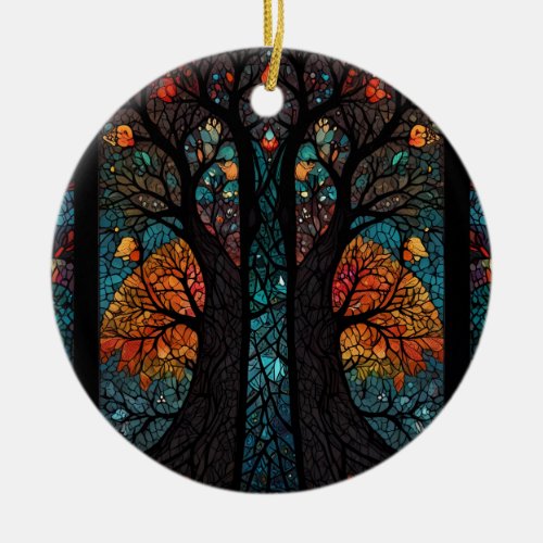 Tree of life mosaic stained glass effect ceramic ornament