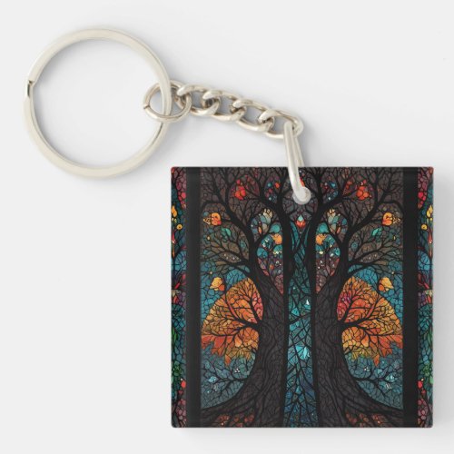 Tree of life mosaic stained glass effect keychain