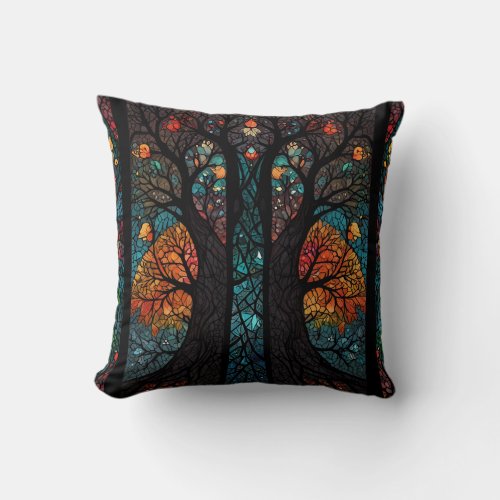 Tree of life mosaic stained glass effect throw pillow