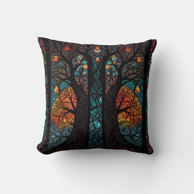 Tree of life mosaic stained glass effect throw pillow (Front)