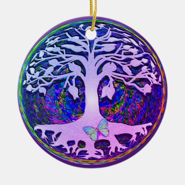 Tree of Life New Beginnings Purple Amelia Carrie Ceramic Ornament (Front)