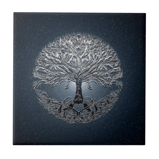 Tree of Life Nova Blue Ceramic Tile (Front)