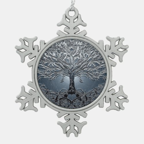 Tree of Life Nova Blue Snowflake Pewter Christmas Ornament
