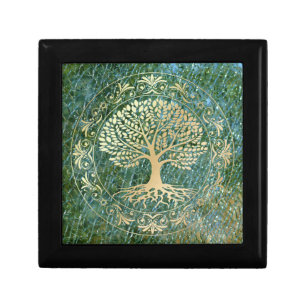 Tree of Life on Green Mosaic Glass Background Gift Box