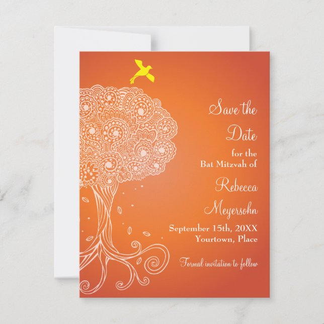 Tree of Life Orange Bat Mitzvah Save the Date (Front)