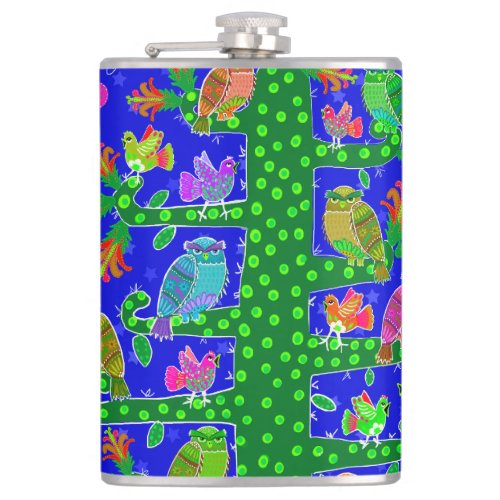 Tree of Life Owls and Birdies Vinyl Wrapped Flask