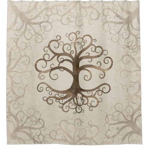 Tree of life Pastel Gold on Canvas Shower Curtain