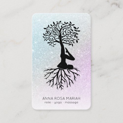   Tree of Life Pastel QR Zen Glitter Yoga Business Card