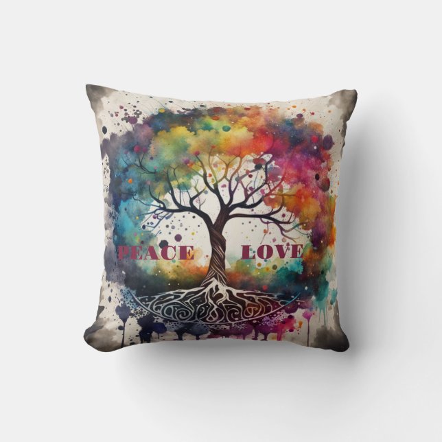 TREE OF LIFE. Peace, Love (editable) Throw Pillow (Front)