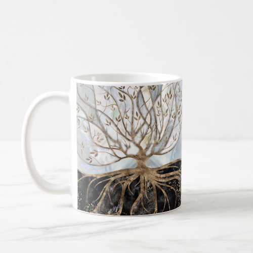 Tree of Life _ Pearl Gold and Black Marble Coffee Mug