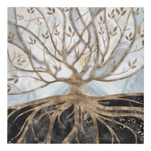 Tree of Life _ Pearl Gold and Black Marble Faux Canvas Print