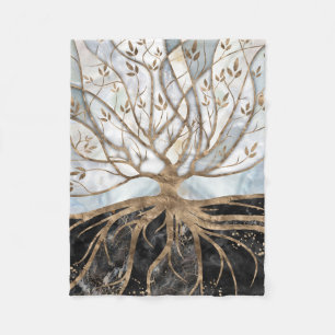 Tree of Life - Pearl, Gold and Black Marble Fleece Blanket