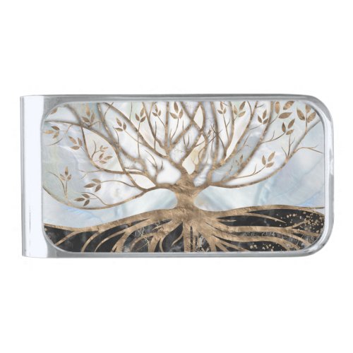 Tree of Life _ Pearl Gold and Black Marble Silver Finish Money Clip