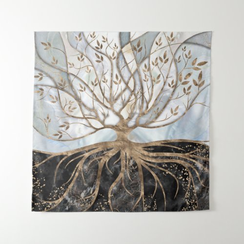 Tree of Life _ Pearl Gold and Black Marble Tapestry