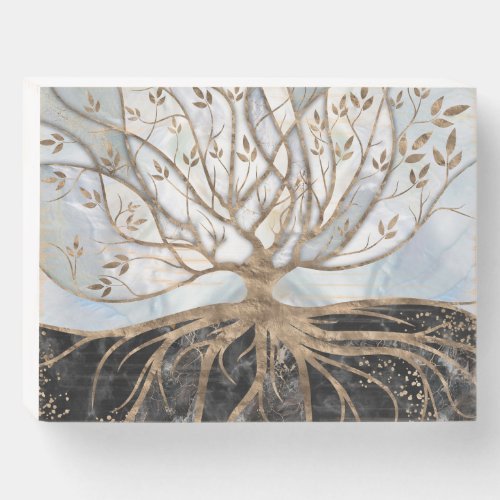 Tree of Life _ Pearl Gold and Black Marble Wooden Box Sign