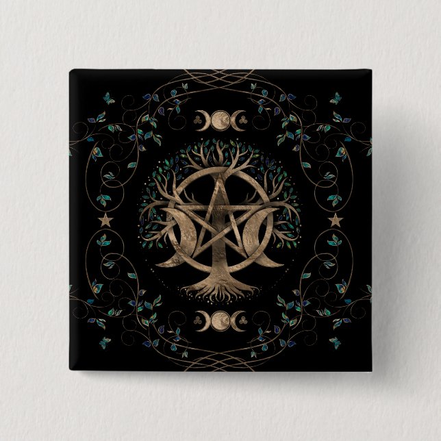 Tree of Life Pentagram Moon Ornament Button (Front)