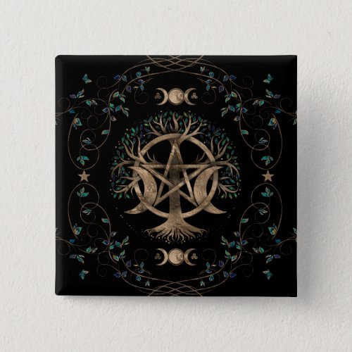 Tree of Life Pentagram Moon Ornament Button