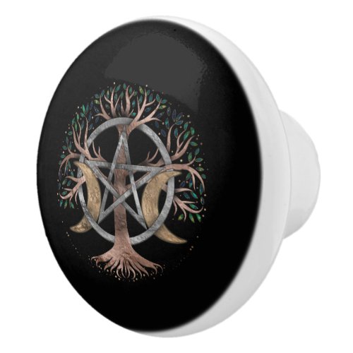 Tree of Life Pentagram Moon Ornament Ceramic Knob