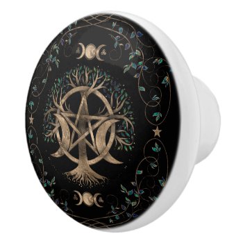 Tree Of Life Pentagram Moon Ornament Ceramic Knob by LoveMalinois at Zazzle