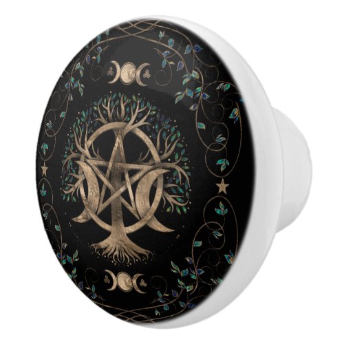 Tree of Life Pentagram Moon Ornament Ceramic Knob