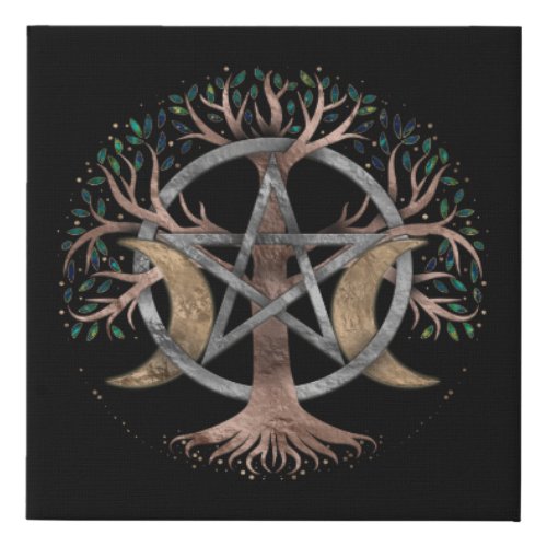 Tree of Life Pentagram Moon Ornament Faux Canvas Print
