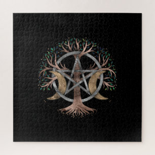 Tree of Life Pentagram Moon Ornament Jigsaw Puzzle