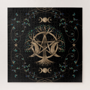 Tree of Life Pentagram Moon Ornament Jigsaw Puzzle
