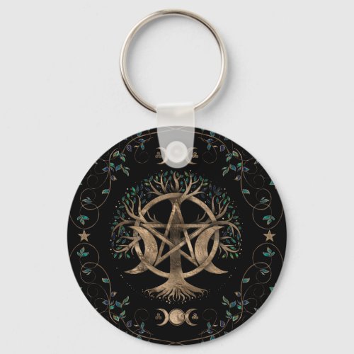 Tree of Life Pentagram Moon Ornament Keychain