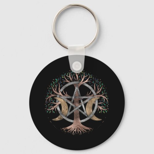 Tree of Life Pentagram Moon Ornament Keychain