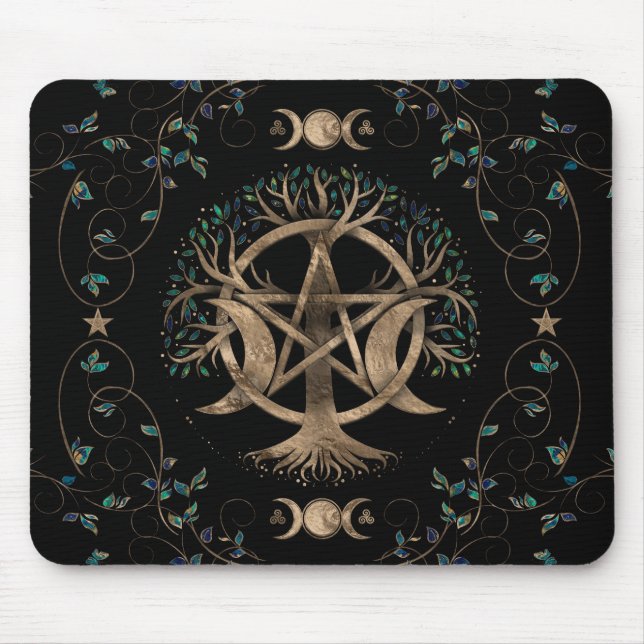 Tree of Life Pentagram Moon Ornament Mouse Pad (Front)