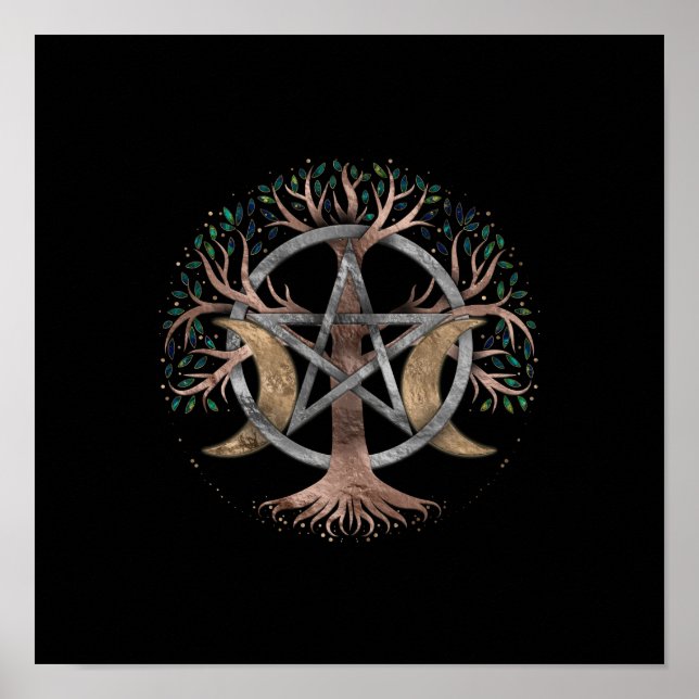 Tree of Life Pentagram Moon Ornament Poster (Front)