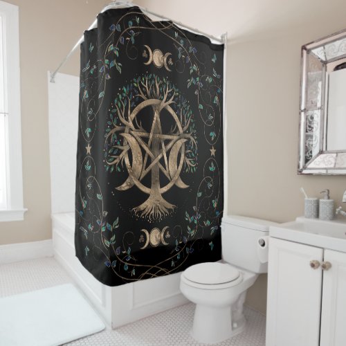 Tree of Life Pentagram Moon Ornament Shower Curtain