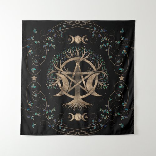 Tree of Life Pentagram Moon Ornament Tapestry