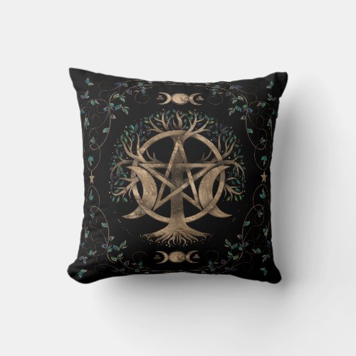 Tree of Life Pentagram Moon Ornament Throw Pillow