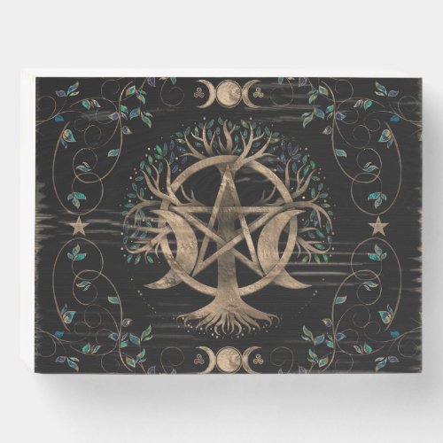 Tree of Life Pentagram Moon Ornament Wooden Box Sign