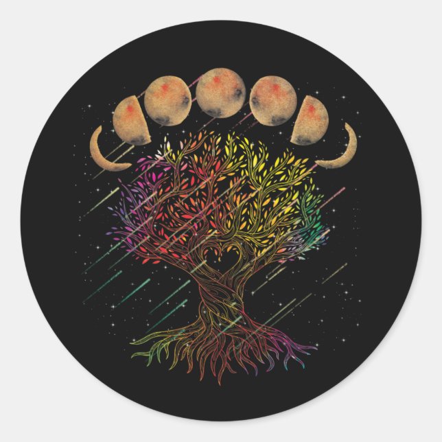 Tree of Life Phases of the Moon Classic Round Sticker (Front)