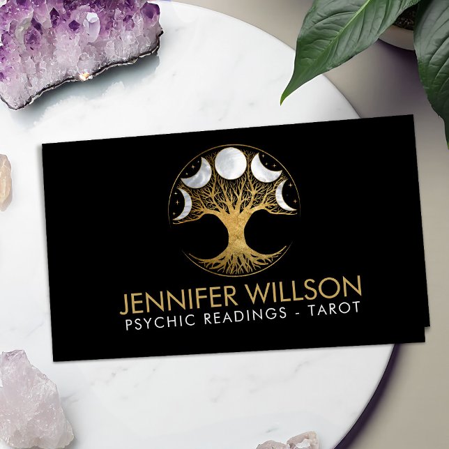 Tree of life - Phases of the moon - pearl and gold Business Card (Creator Uploaded)