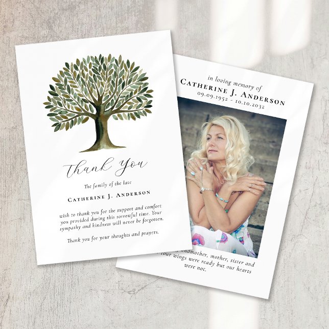 Tree of Life Photo Sympathy Funeral Memorial Thank You Card (Creator Uploaded)