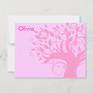 Tree of Life Pink Bat Mitzvah Thank You Card