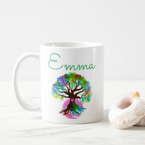 Tree of Life pink heart name personalise  Coffee Mug