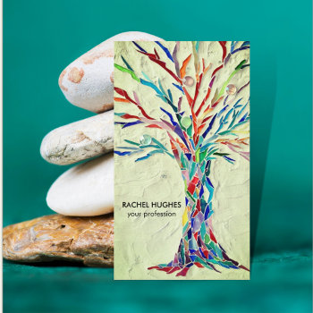 Tree Of Life Professional Green Business Card by SewMosaic at Zazzle