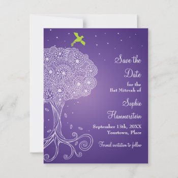Tree Of Life Purple Bat Mitzvah Save The Date by mishpocha at Zazzle