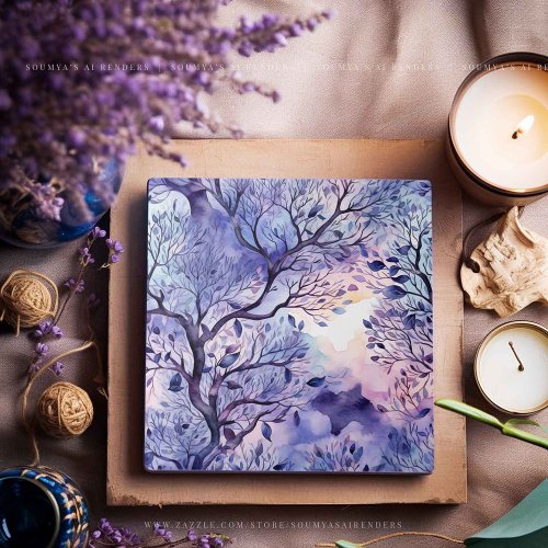 Tree Of Life Purple Blue Lavender Watercolor Ceramic Tile