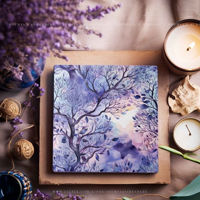 Tree Of Life Purple Blue Lavender Watercolor Ceramic Tile (Creator Uploaded)