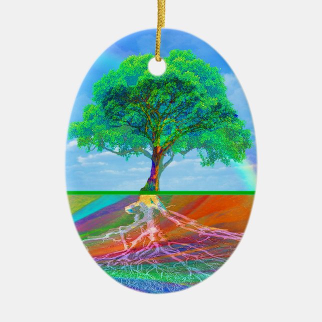 Tree of Life Rainbow Ceramic Ornament (Front)