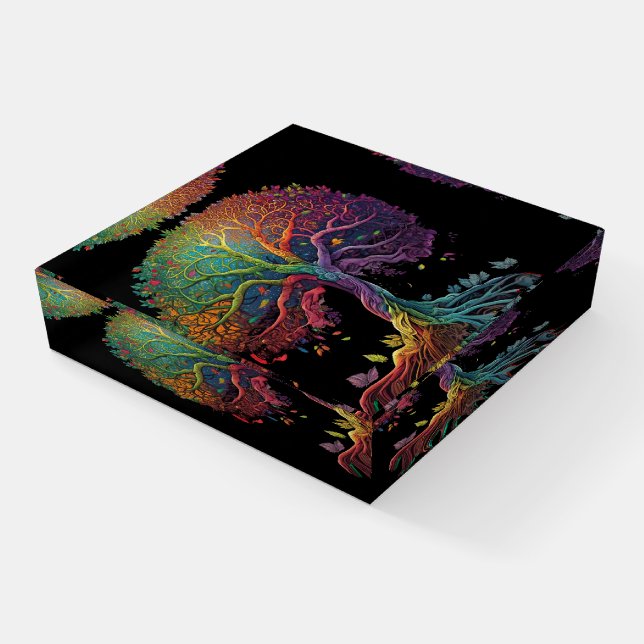 Tree of Life Rainbow Heart Paperweight (Angled)