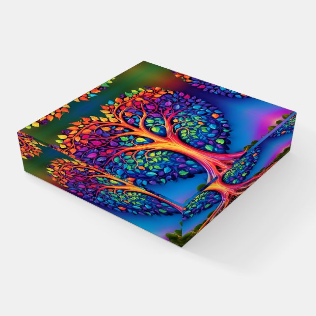 Tree of Life Rainbow Light Paperweight (Angled)